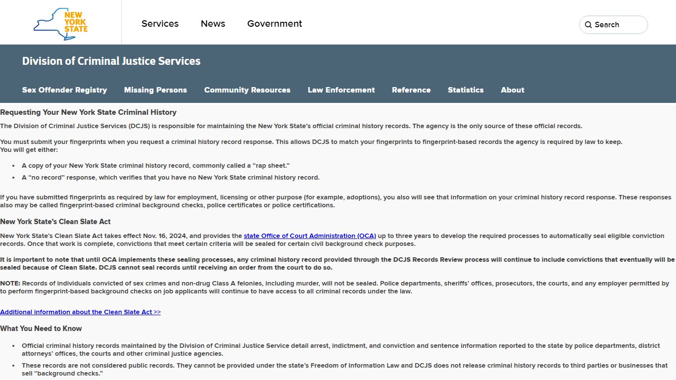 Criminal History Records, Background Checks - NY DCJS